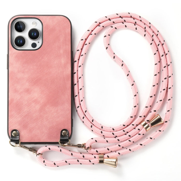 For iPhone 13 Pro Max Vintage Leather PC Back Cover Phone Case with Crossbody Strap