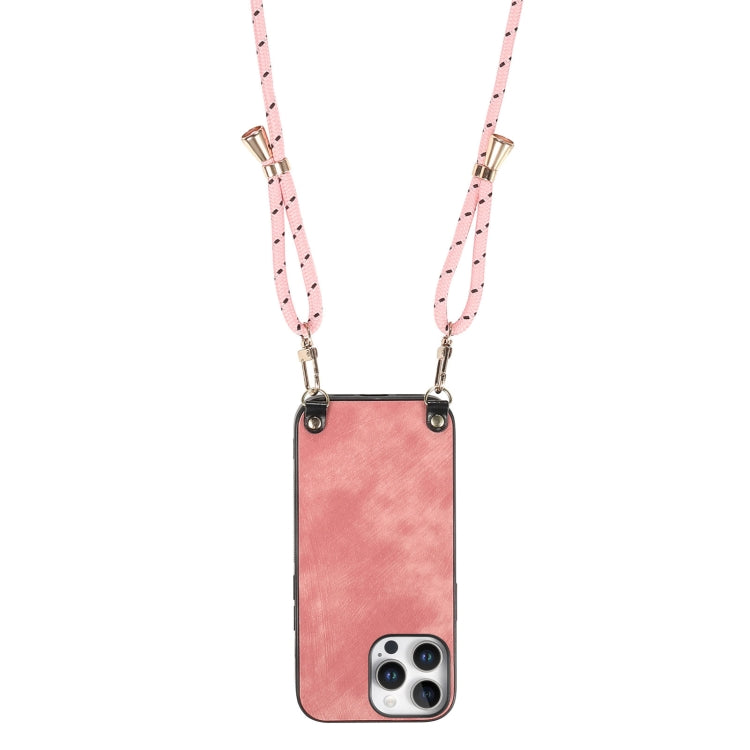 For iPhone 13 Pro Max Vintage Leather PC Back Cover Phone Case with Crossbody Strap