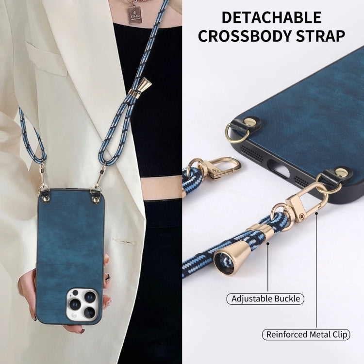 For iPhone 13 Pro Max Vintage Leather PC Back Cover Phone Case with Crossbody Strap