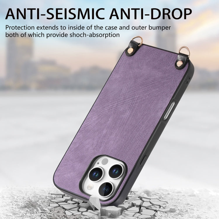 For iPhone 13 Pro Max Vintage Leather PC Back Cover Phone Case with Crossbody Strap