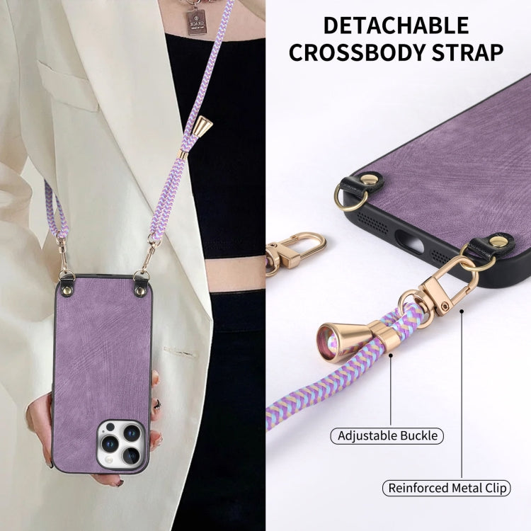 For iPhone 13 Pro Max Vintage Leather PC Back Cover Phone Case with Crossbody Strap