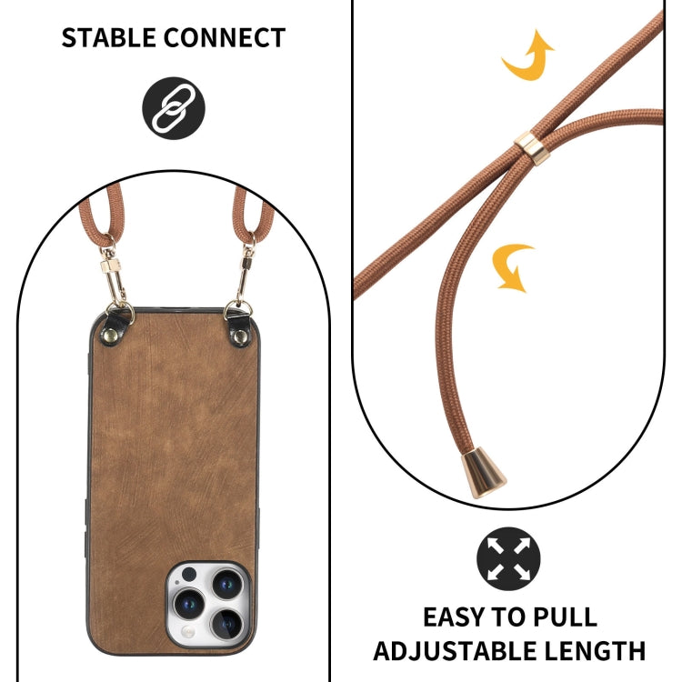 For iPhone 13 Pro Max Vintage Leather PC Back Cover Phone Case with Crossbody Strap