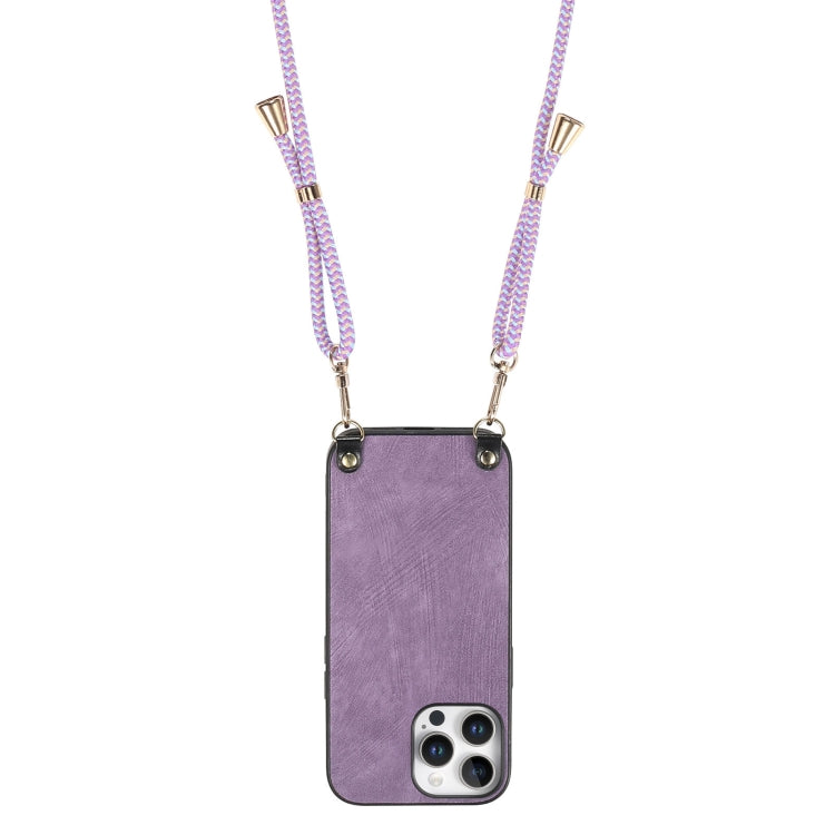 For iPhone 13 Pro Vintage Leather PC Back Cover Phone Case with Crossbody Strap