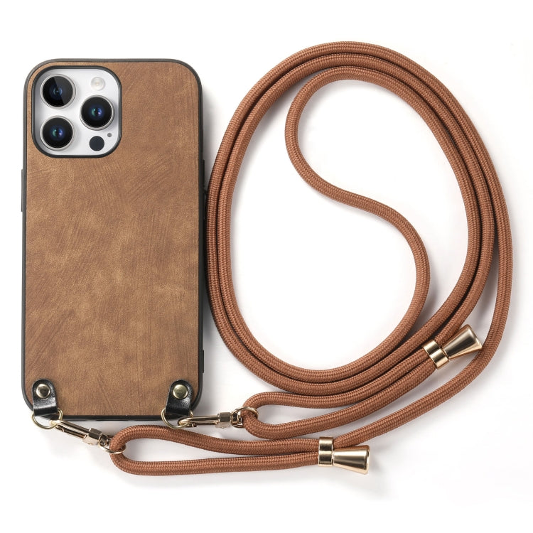 For iPhone 13 Pro Vintage Leather PC Back Cover Phone Case with Crossbody Strap