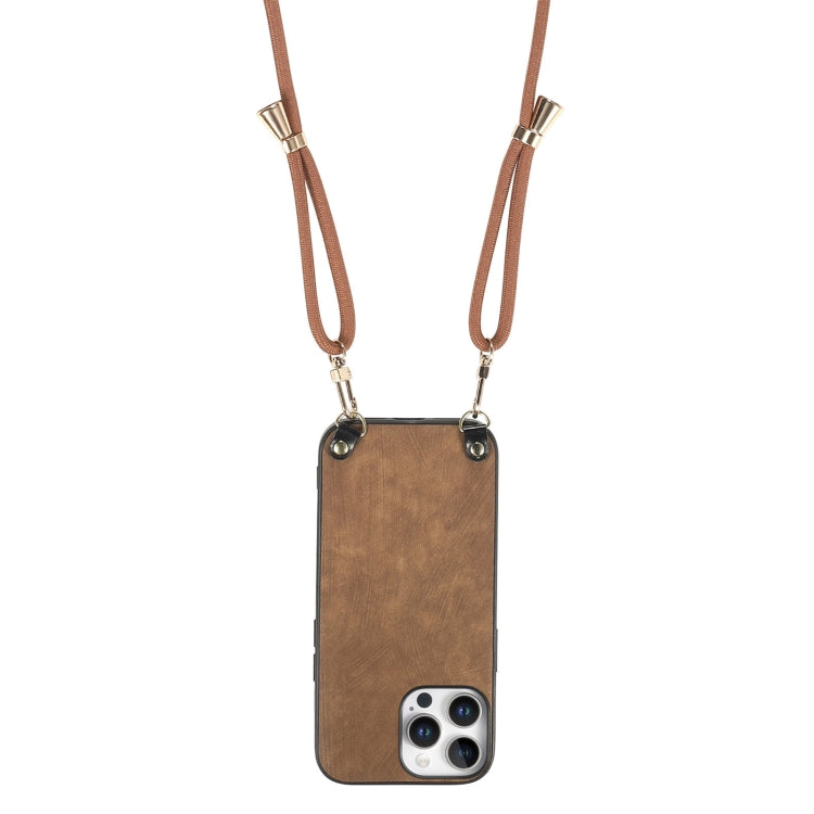 For iPhone 13 Pro Vintage Leather PC Back Cover Phone Case with Crossbody Strap