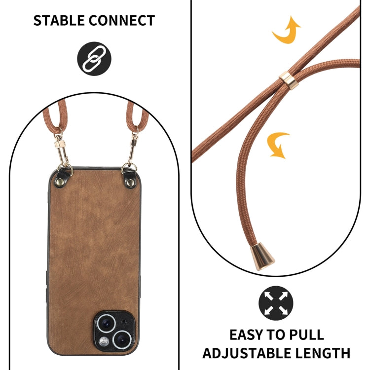 For iPhone 13 Vintage Leather PC Back Cover Phone Case with Crossbody Strap