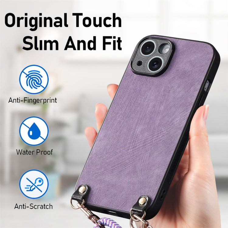 For iPhone 13 mini Vintage Leather PC Back Cover Phone Case with Crossbody Strap