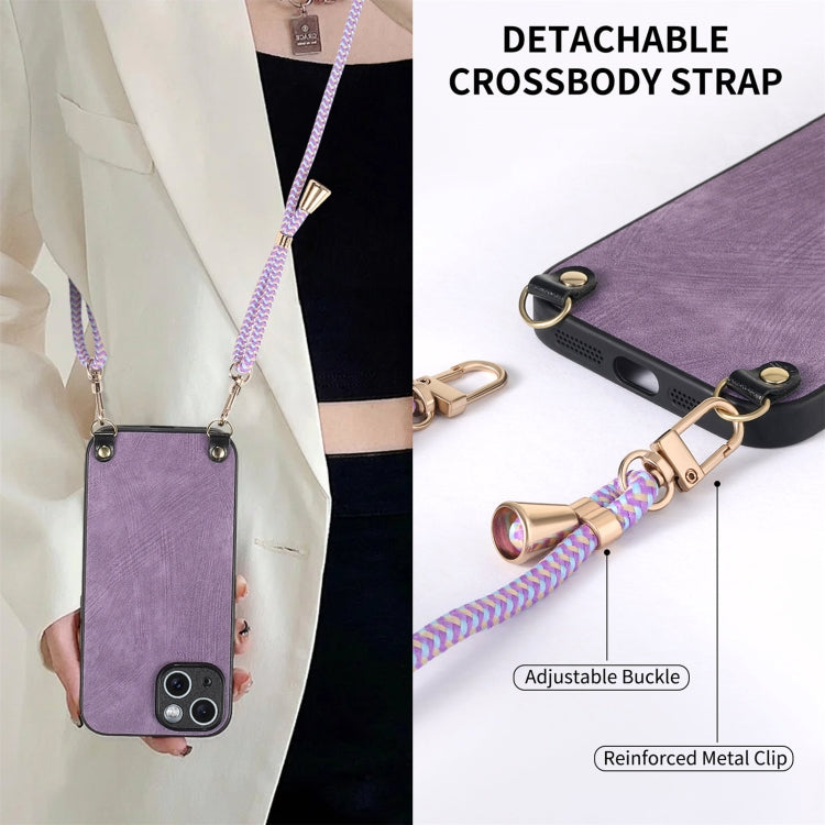 For iPhone 13 mini Vintage Leather PC Back Cover Phone Case with Crossbody Strap