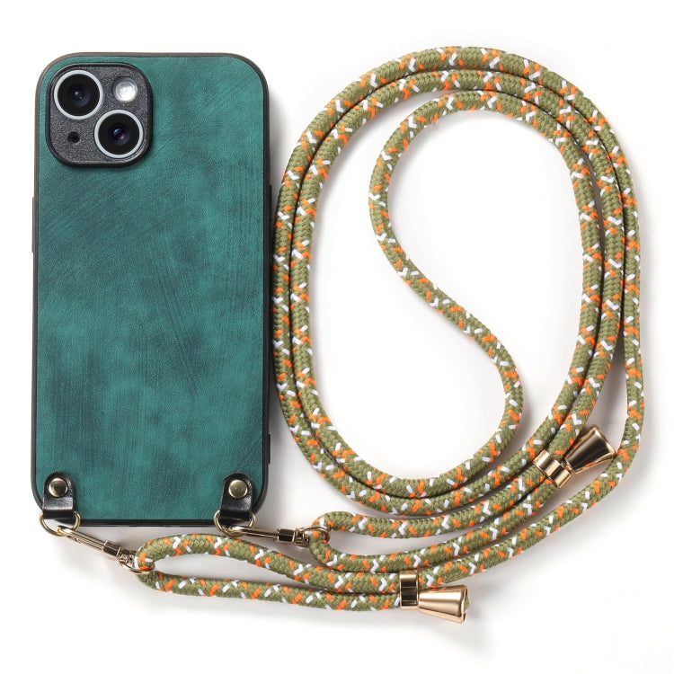 For iPhone 12 Vintage Leather PC Back Cover Phone Case with Crossbody Strap