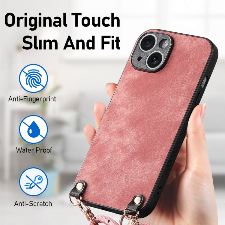For iPhone 12 Pro Max Vintage Leather PC Back Cover Phone Case with Crossbody Strap