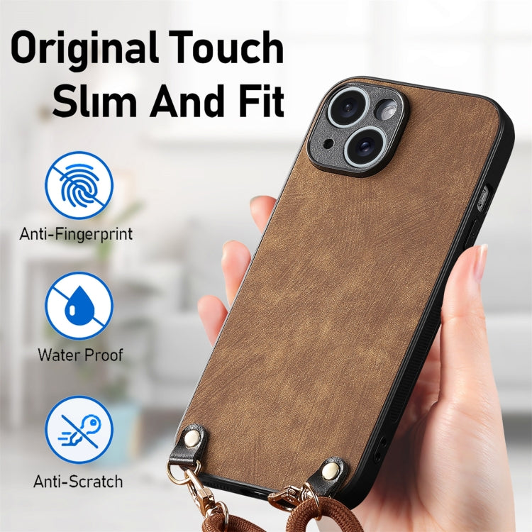 For iPhone 12 Pro Max Vintage Leather PC Back Cover Phone Case with Crossbody Strap