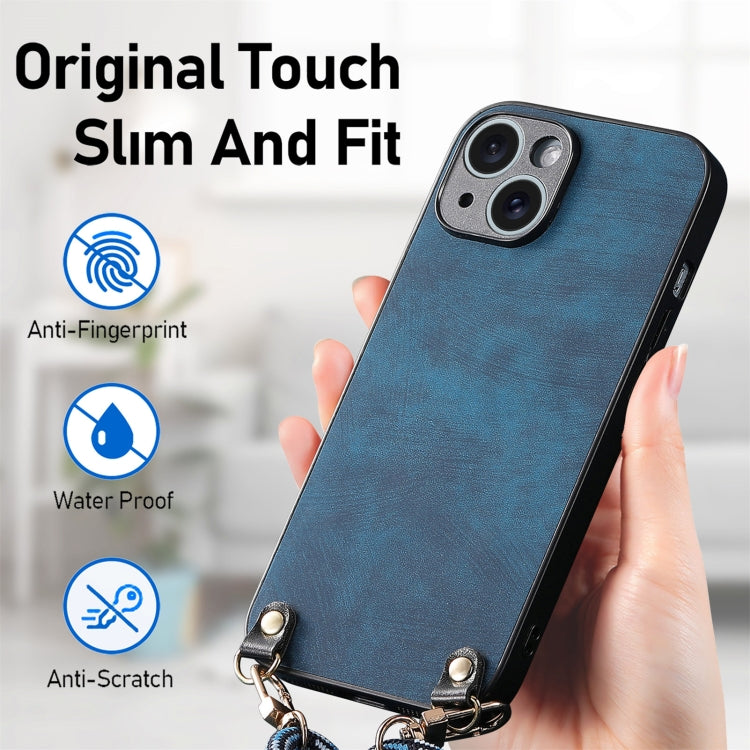 For iPhone 12 Pro Vintage Leather PC Back Cover Phone Case with Crossbody Strap