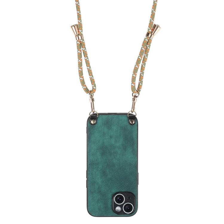 For iPhone 12 Pro Vintage Leather PC Back Cover Phone Case with Crossbody Strap