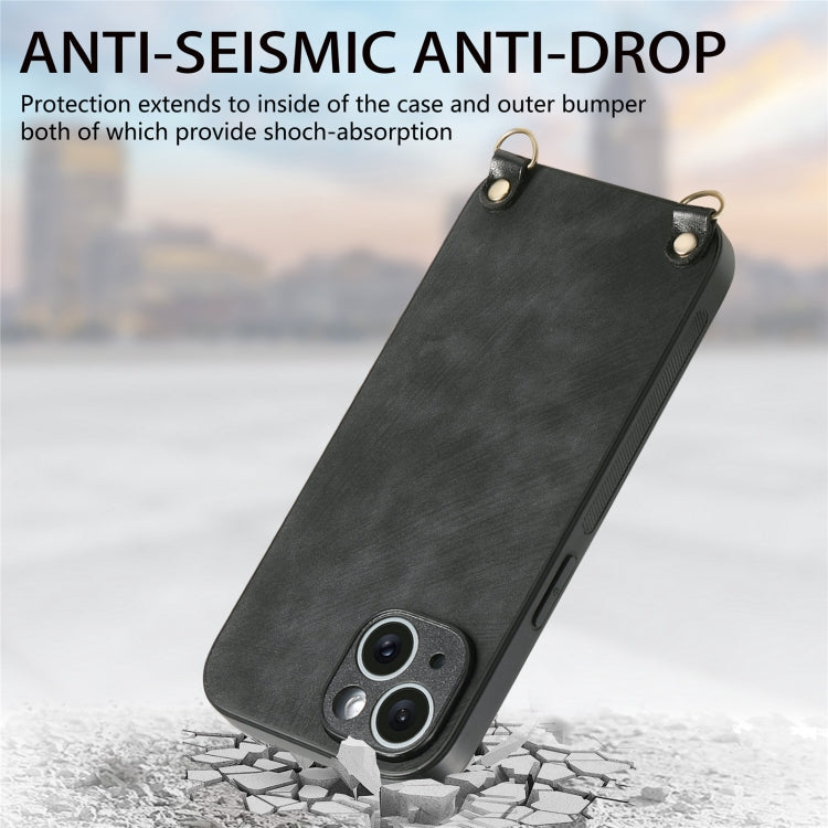 For iPhone 11 Pro Max Vintage Leather PC Back Cover Phone Case with Crossbody Strap