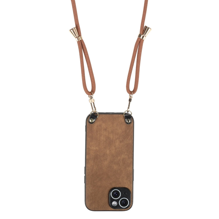 For iPhone 11 Vintage Leather PC Back Cover Phone Case with Crossbody Strap