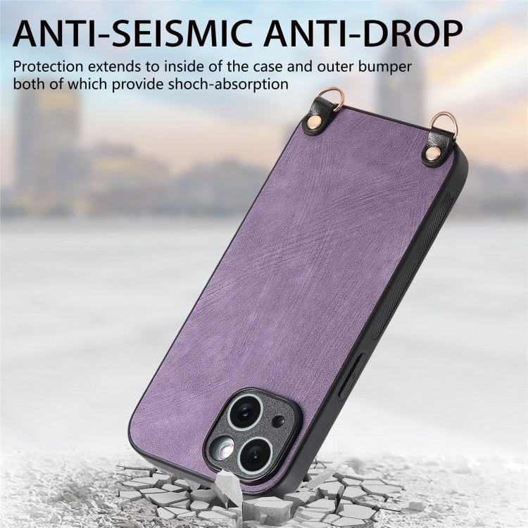 For iPhone 11 Pro Vintage Leather PC Back Cover Phone Case with Crossbody Strap