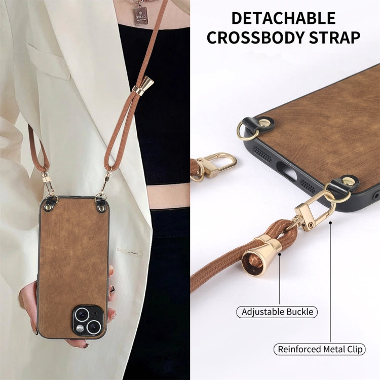 For iPhone 11 Pro Vintage Leather PC Back Cover Phone Case with Crossbody Strap