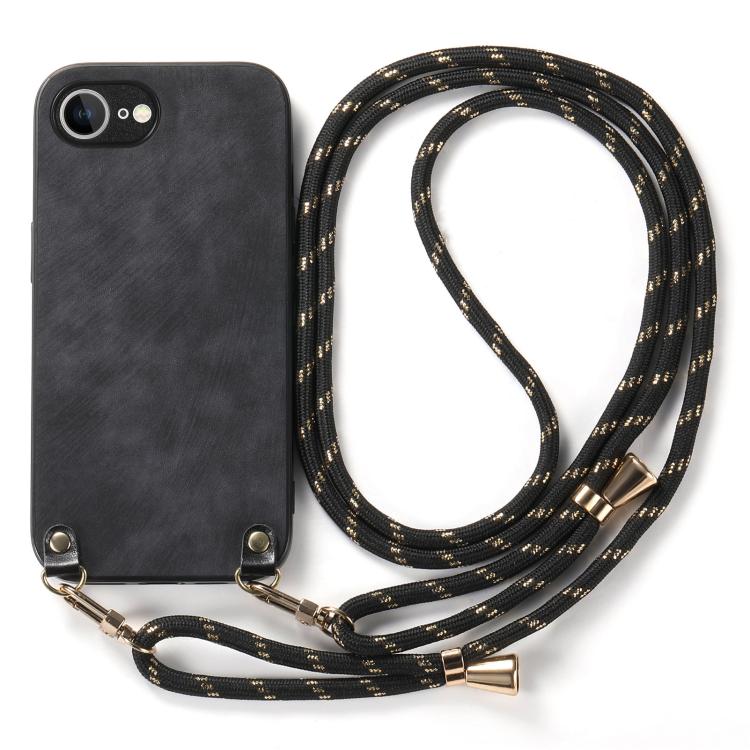 For  iPhone 17e / 16e Vintage Leather PC Back Cover Phone Case with Crossbody Strap