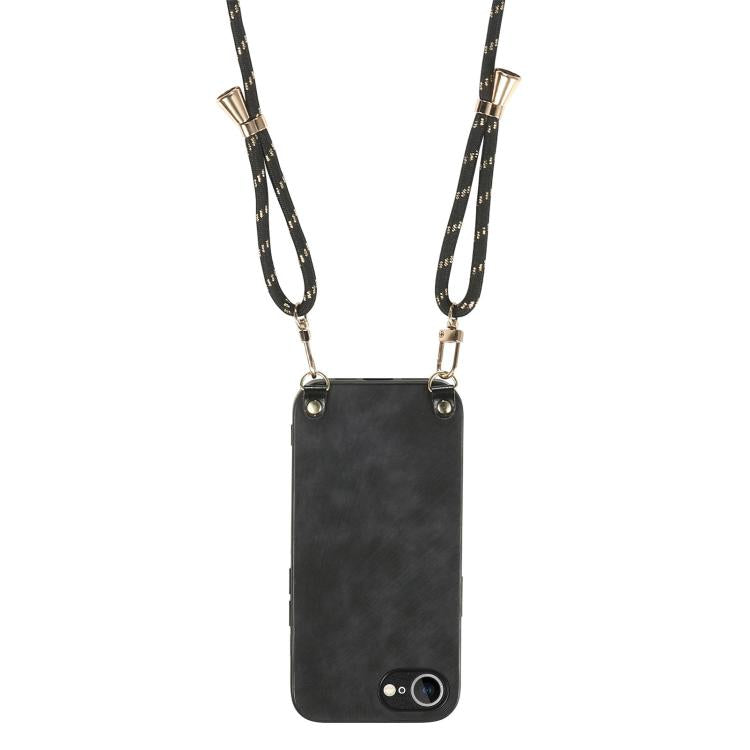 For  iPhone 17e / 16e Vintage Leather PC Back Cover Phone Case with Crossbody Strap