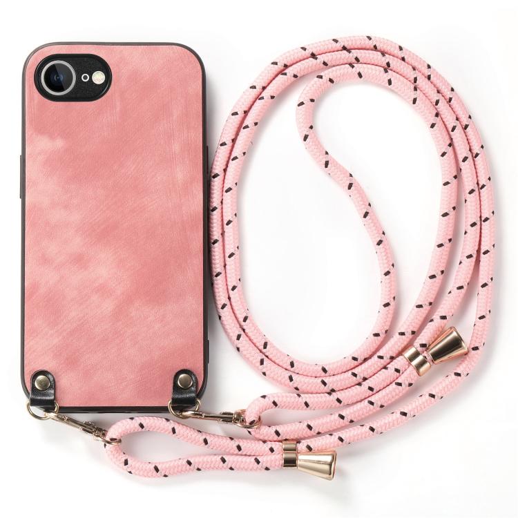 For  iPhone 17e / 16e Vintage Leather PC Back Cover Phone Case with Crossbody Strap