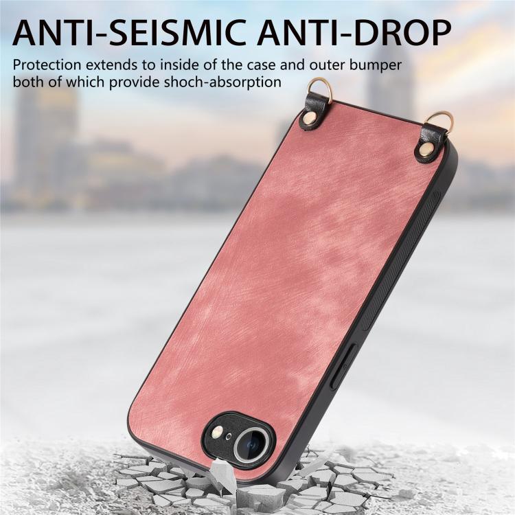 For  iPhone 17e / 16e Vintage Leather PC Back Cover Phone Case with Crossbody Strap