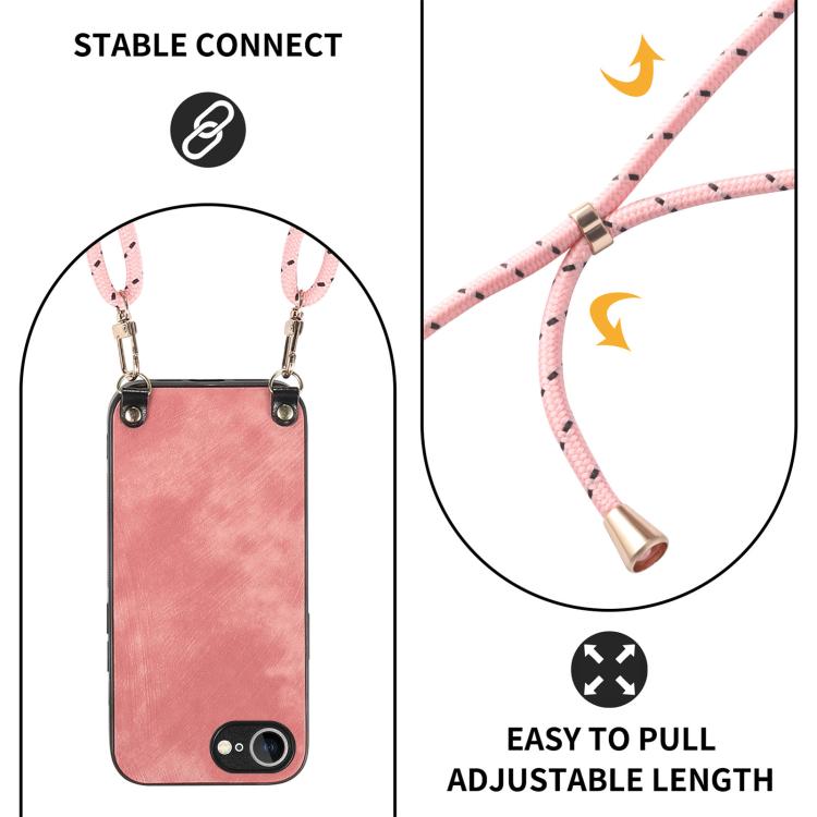 For  iPhone 17e / 16e Vintage Leather PC Back Cover Phone Case with Crossbody Strap