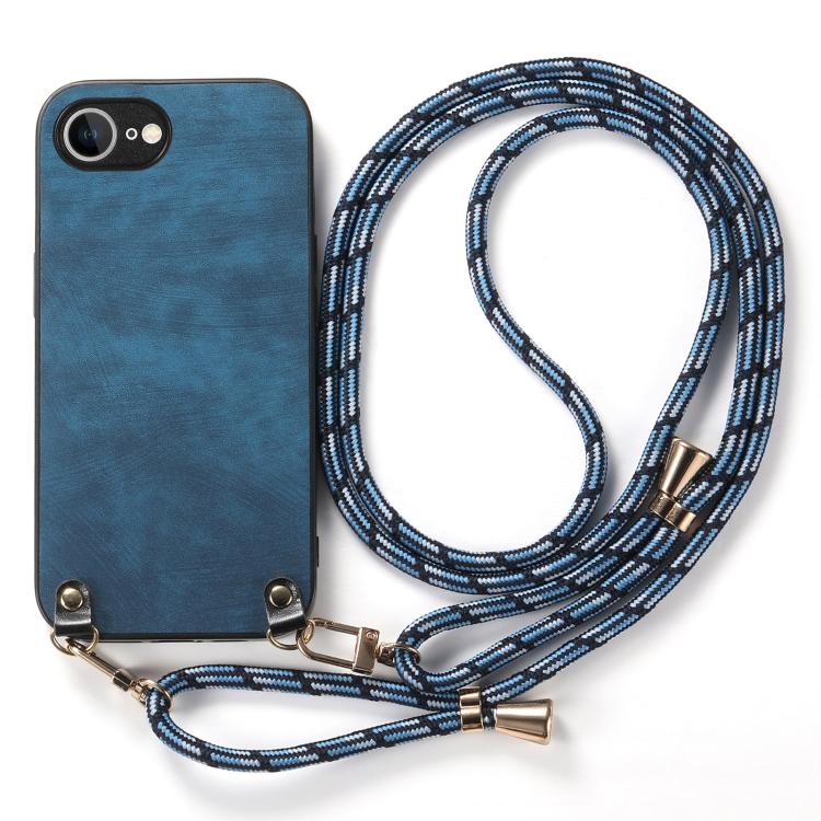 For  iPhone 17e / 16e Vintage Leather PC Back Cover Phone Case with Crossbody Strap