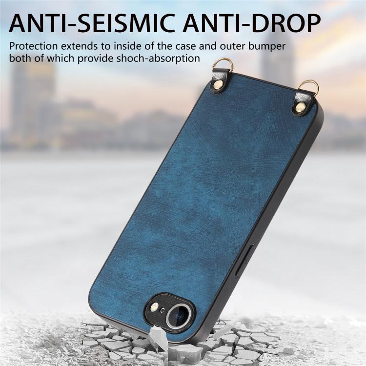 For  iPhone 17e / 16e Vintage Leather PC Back Cover Phone Case with Crossbody Strap