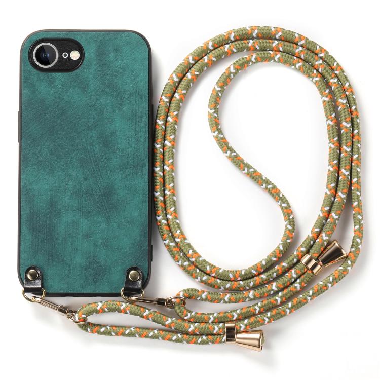 For  iPhone 17e / 16e Vintage Leather PC Back Cover Phone Case with Crossbody Strap