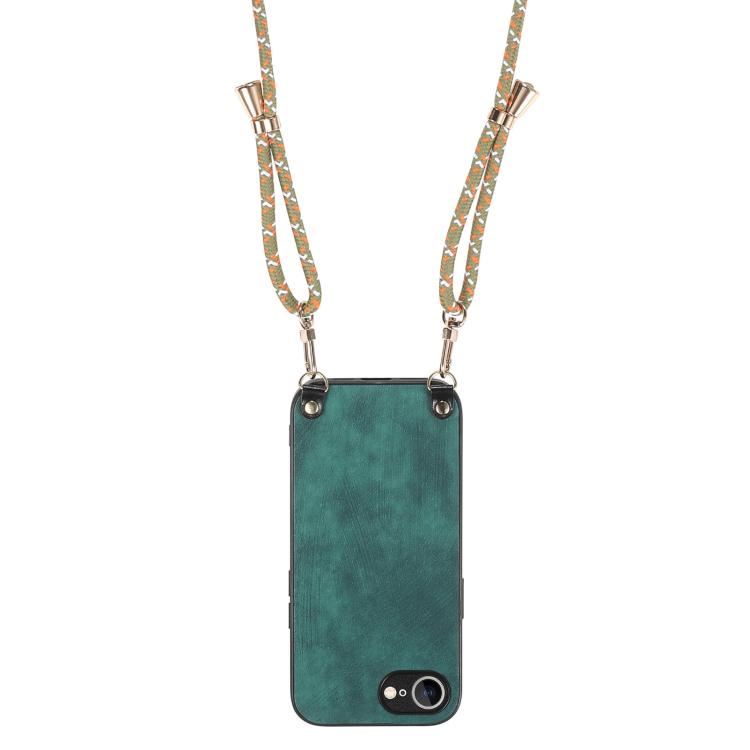 For  iPhone 17e / 16e Vintage Leather PC Back Cover Phone Case with Crossbody Strap