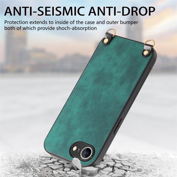 For  iPhone 17e / 16e Vintage Leather PC Back Cover Phone Case with Crossbody Strap