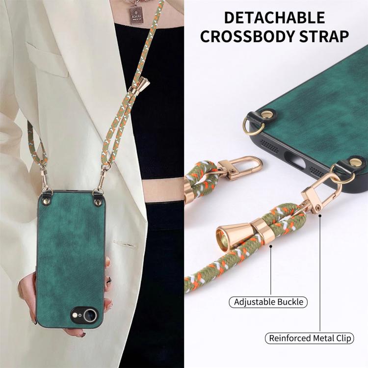For  iPhone 17e / 16e Vintage Leather PC Back Cover Phone Case with Crossbody Strap