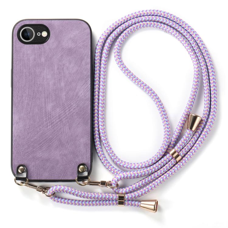 For  iPhone 17e / 16e Vintage Leather PC Back Cover Phone Case with Crossbody Strap