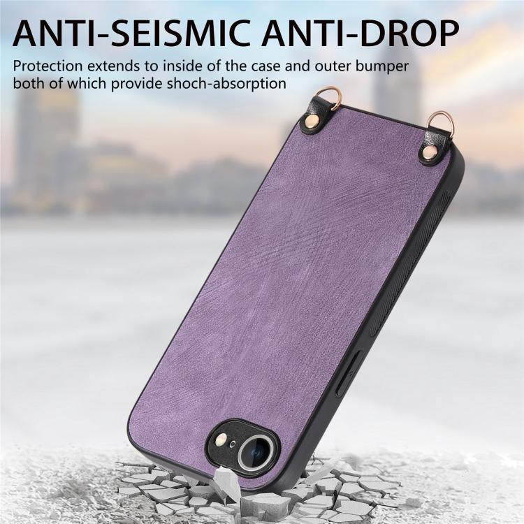 For  iPhone 17e / 16e Vintage Leather PC Back Cover Phone Case with Crossbody Strap
