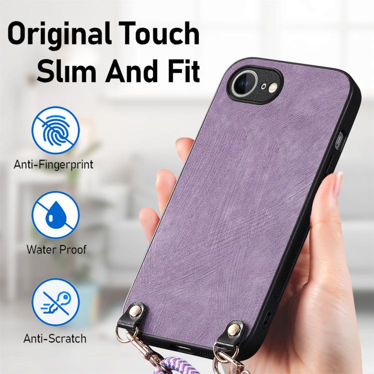 For  iPhone 17e / 16e Vintage Leather PC Back Cover Phone Case with Crossbody Strap