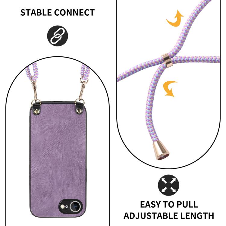 For  iPhone 17e / 16e Vintage Leather PC Back Cover Phone Case with Crossbody Strap