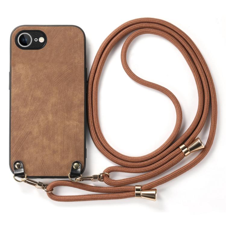For  iPhone 17e / 16e Vintage Leather PC Back Cover Phone Case with Crossbody Strap