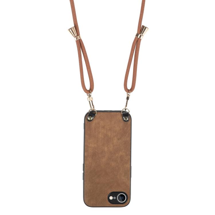 For  iPhone 17e / 16e Vintage Leather PC Back Cover Phone Case with Crossbody Strap