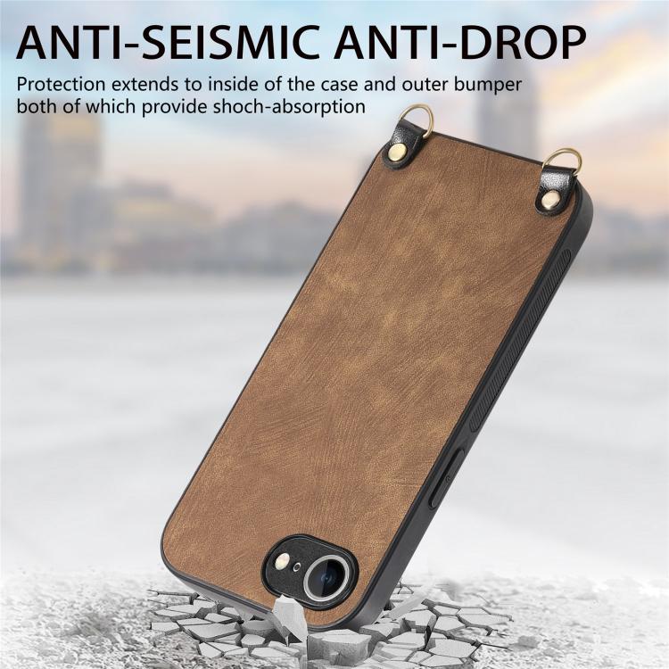 For  iPhone 17e / 16e Vintage Leather PC Back Cover Phone Case with Crossbody Strap