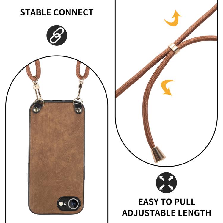 For  iPhone 17e / 16e Vintage Leather PC Back Cover Phone Case with Crossbody Strap