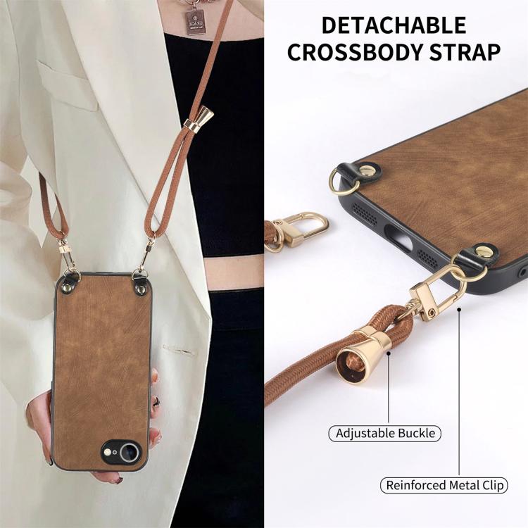For  iPhone 17e / 16e Vintage Leather PC Back Cover Phone Case with Crossbody Strap