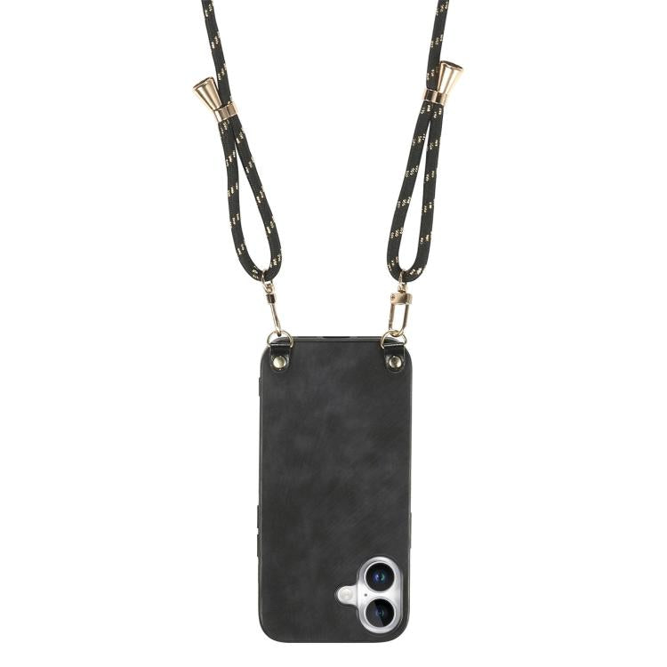 For iPhone 17 Vintage Leather PC Back Cover Phone Case with Crossbody Strap