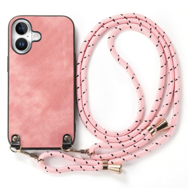 For iPhone 17 Vintage Leather PC Back Cover Phone Case with Crossbody Strap