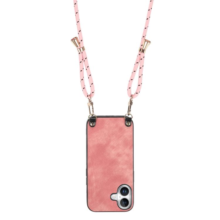 For iPhone 17 Vintage Leather PC Back Cover Phone Case with Crossbody Strap
