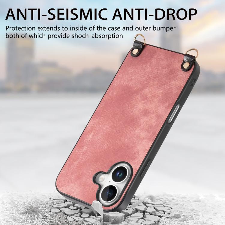 For iPhone 17 Vintage Leather PC Back Cover Phone Case with Crossbody Strap