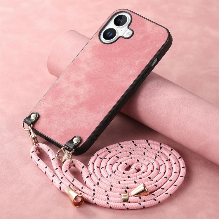 For iPhone 17 Vintage Leather PC Back Cover Phone Case with Crossbody Strap