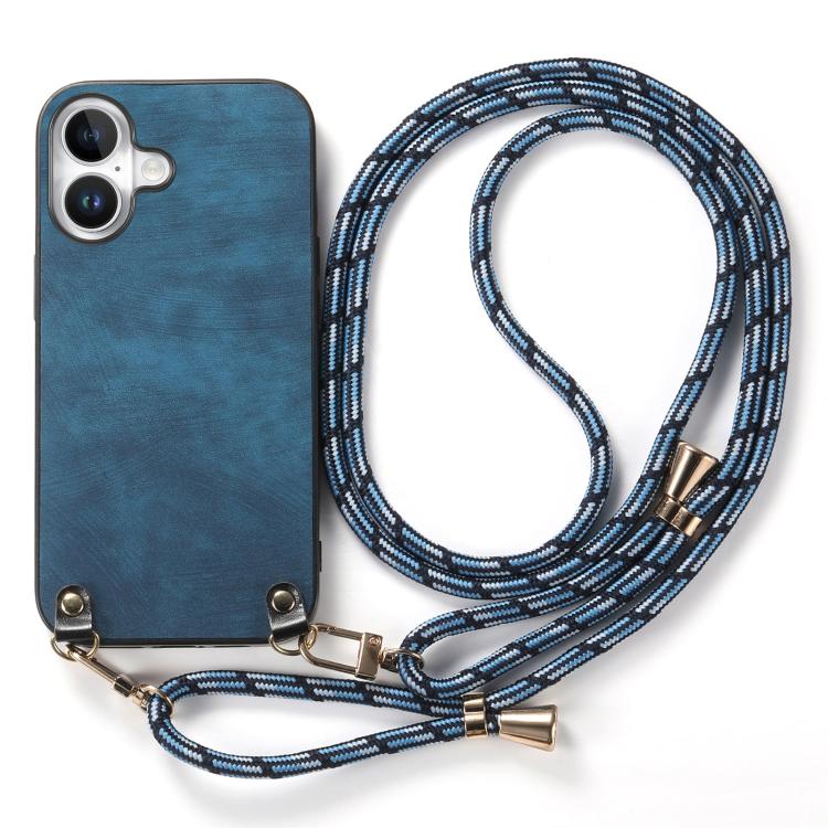 For iPhone 17 Vintage Leather PC Back Cover Phone Case with Crossbody Strap