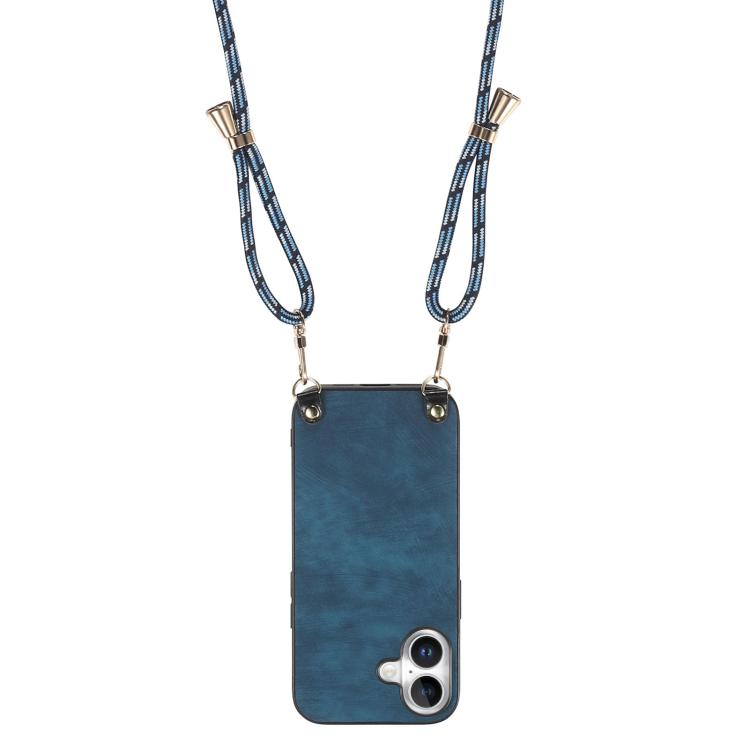 For iPhone 17 Vintage Leather PC Back Cover Phone Case with Crossbody Strap