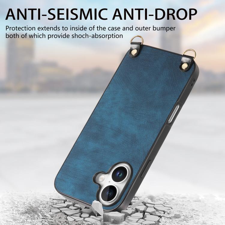 For iPhone 17 Vintage Leather PC Back Cover Phone Case with Crossbody Strap