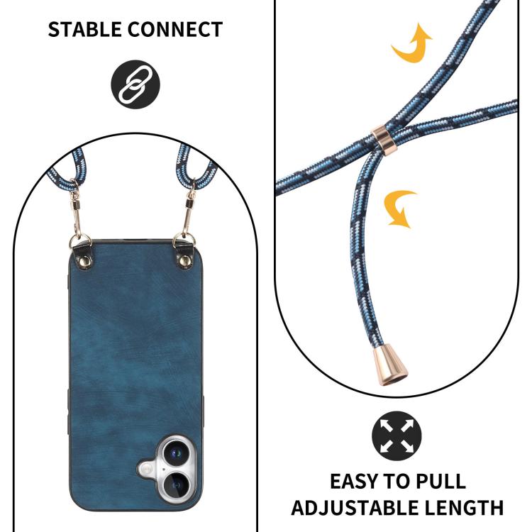 For iPhone 17 Vintage Leather PC Back Cover Phone Case with Crossbody Strap